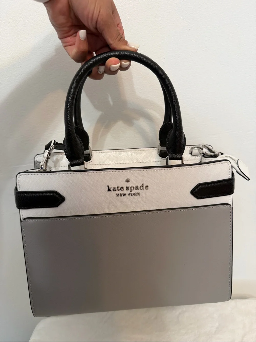 kate spade Two-Tone White, Gray & Black Leather Satchel